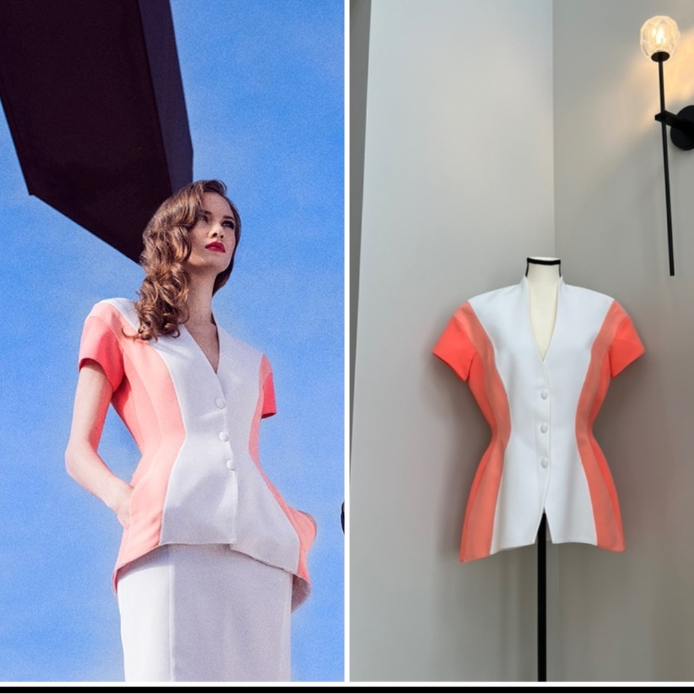 Vintage 90’s Thierry Mugler Wavy Colour Block Jacket FR Size 42